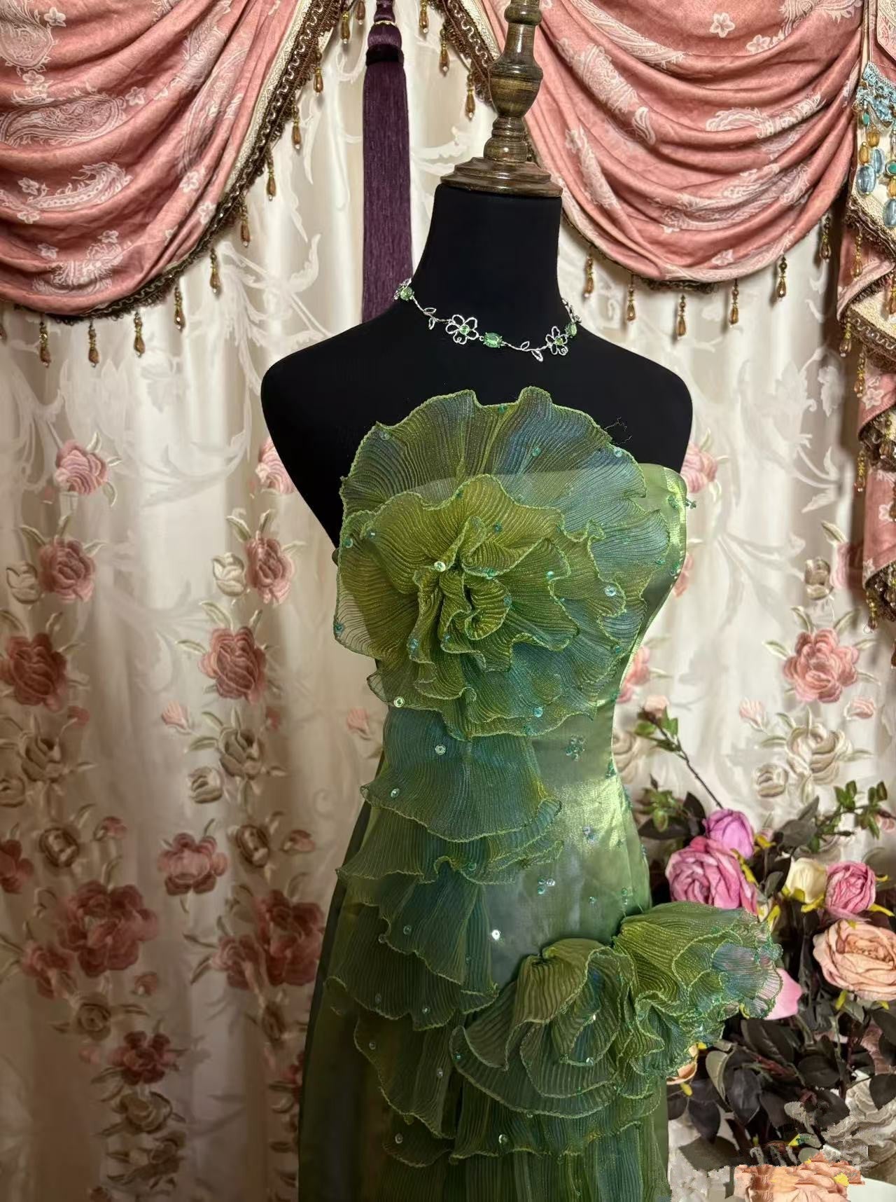 Green Strapless Long Prom Dress,Long Evening Gowns fg7146