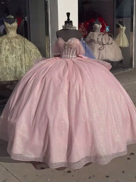A-line Off The Shoulder Tulle Prom Dress Baby pink quince dress Ball Gowns fg5244