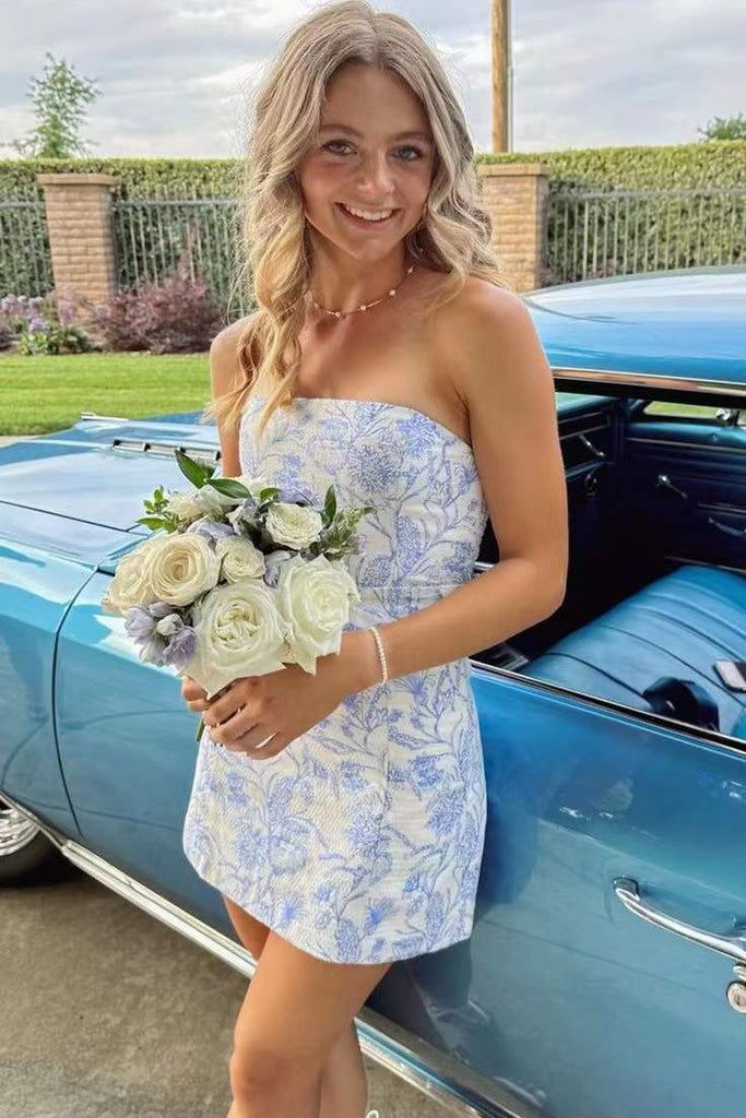 Cute Blue Strapless Sheath Short Party Dress Cocktail Dress Homecoming Dress TP4378