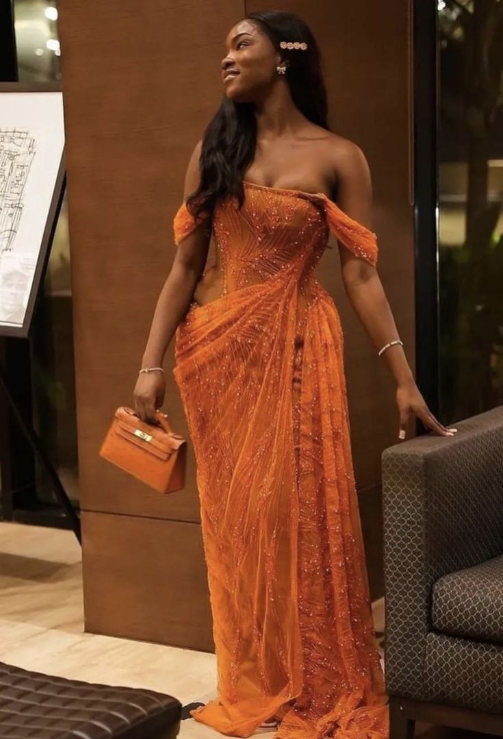 Orange Prom Dresses Off The Shoulder Birthday Outfits Long Formal Dress fg6980