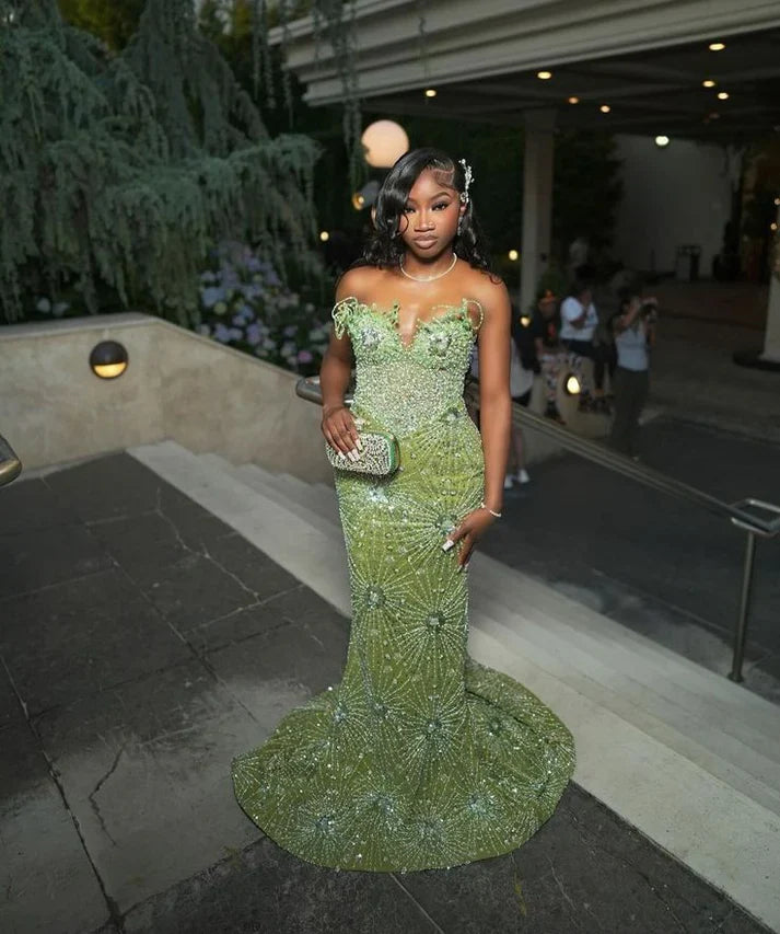 Gorgeous Green Beaded Prom Dress Long Sweetheart Evening Dress Mermaid Formal Dress TP4588