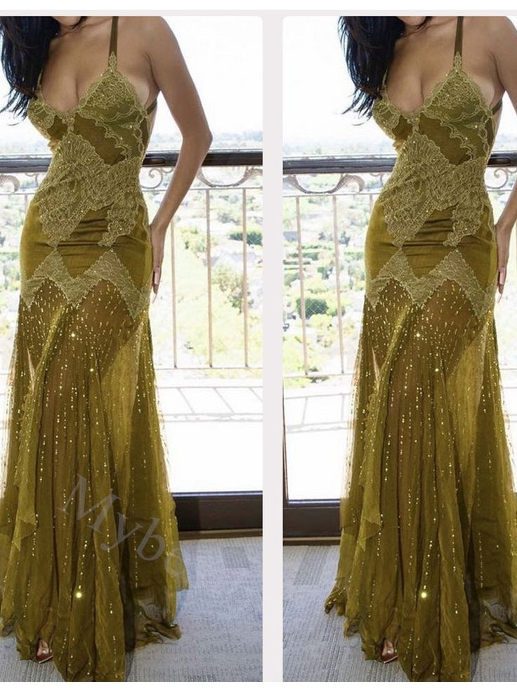 Elegant Green Straps Sleeveless Mermaid Prom Dresses fg745