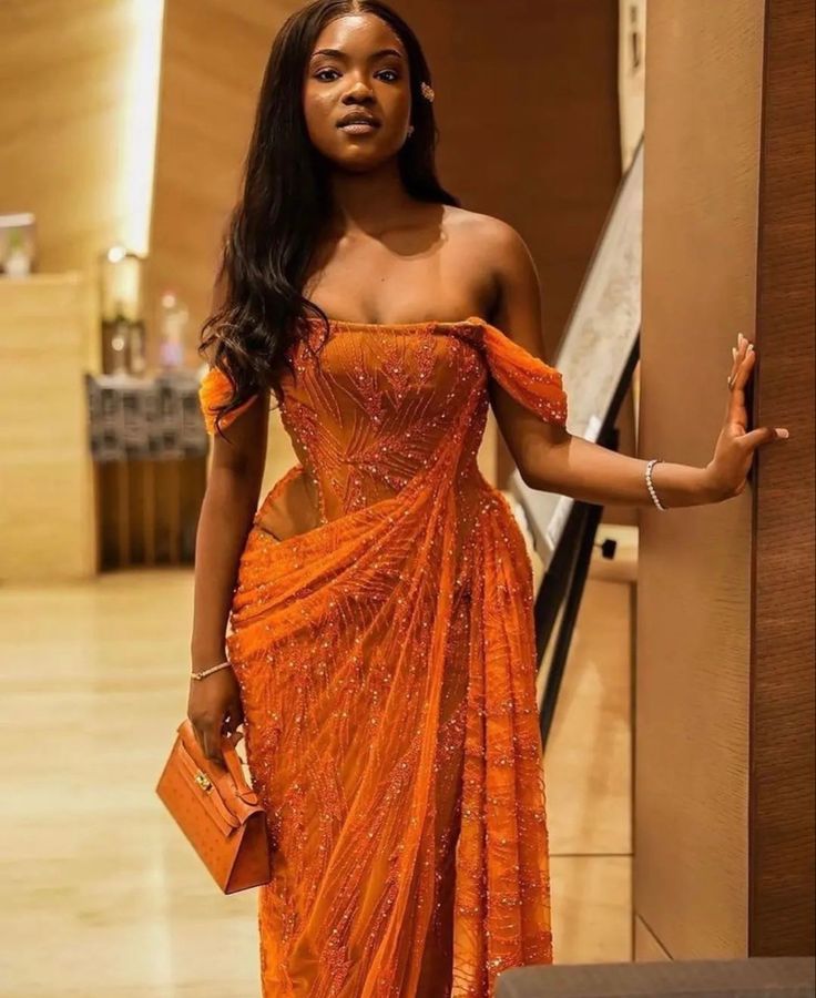 Orange Prom Dresses Off The Shoulder Birthday Outfits Long Formal Dress fg6980