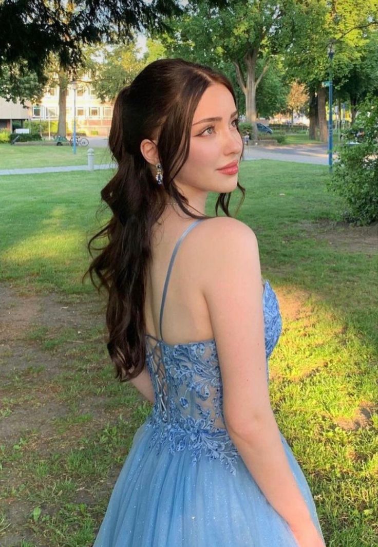 A Line Blue Lace Long Prom Dresses, Long Blue Lace Formal Evening Dresses cg25209