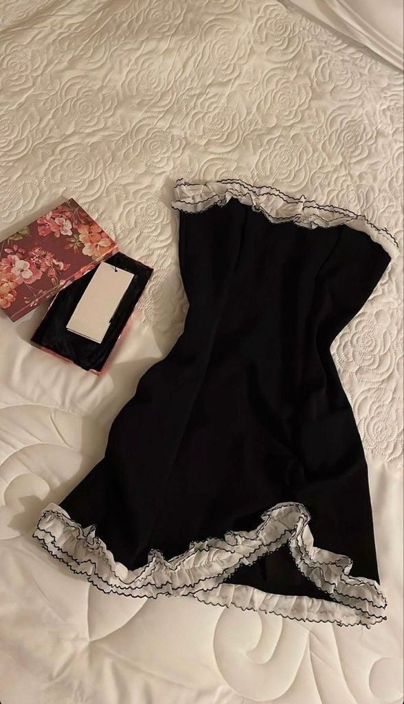 Black mini dress with lace, Birthday Outfits Homecoming Dress fg6968