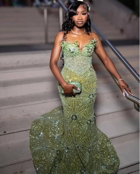 Green Mermaid Long Evening Gown Shinny Prom Dress fg7075