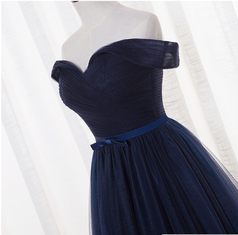 Navy blue tulle long prom dress,evening dress,cheap prom dresses 7683