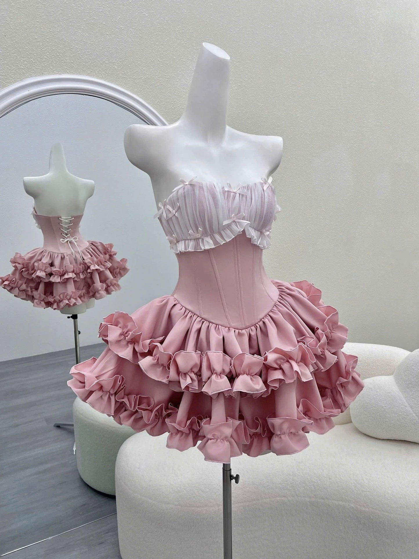 Bonito vestido de fiesta rosa sin tirantes, corto, formal, para el regreso a casa, elegante, corto, para cóctel, para cumpleaños número 16, DH2759