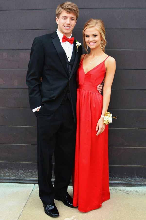 Simple Red Prom Dresses A-Line Spaghetti Straps Backless Evening Gown MP302