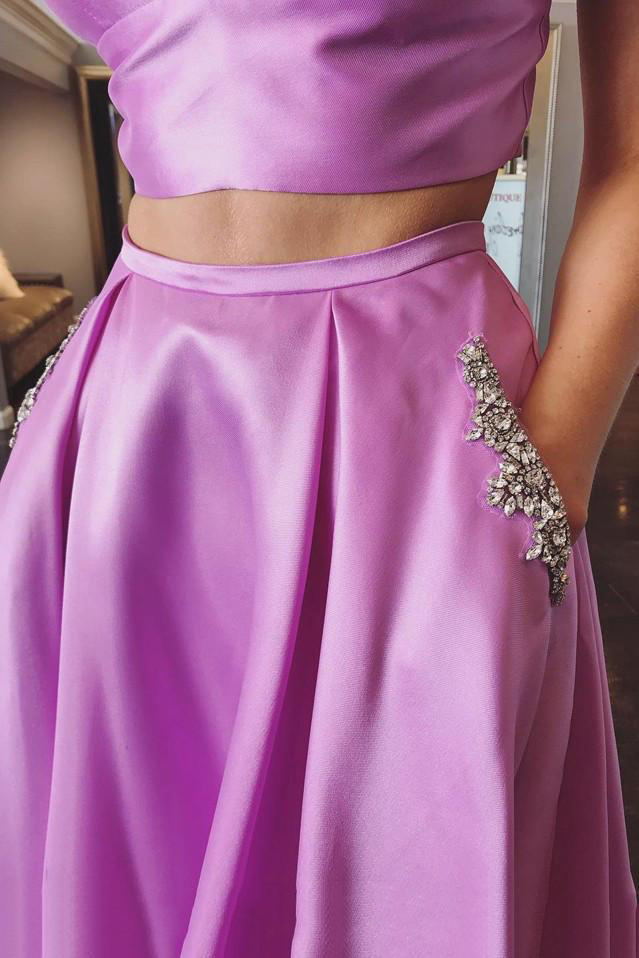 Two Piece Prom Dress Spaghetti Straps with Beading Pockets GP43