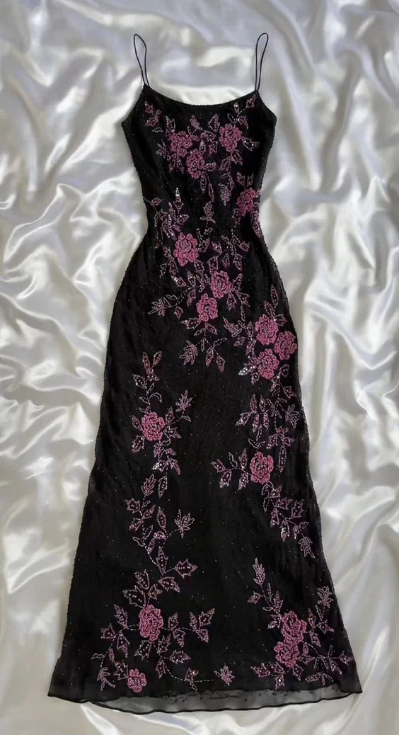 Retro Floral Exquisite Embroidered Spaghetti Strap A-Line Prom Dress Party Dress Evening Dress TP4511