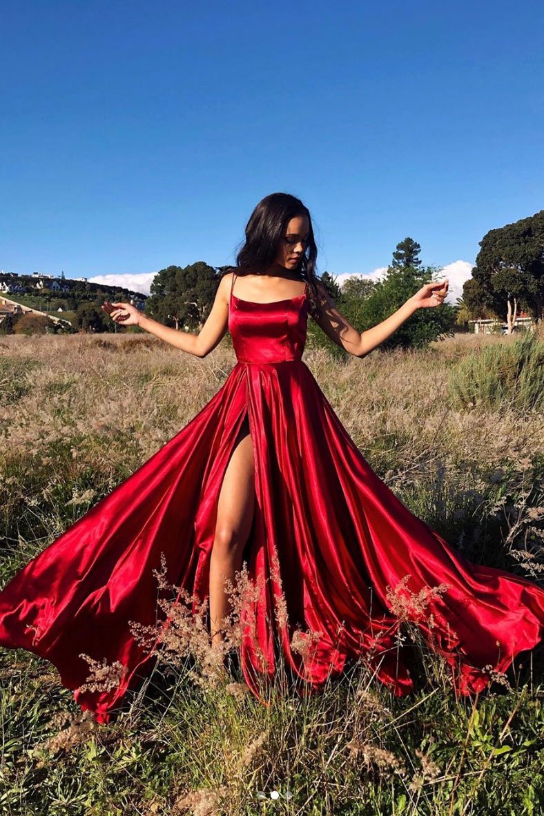Sexy Spaghetti Straps Red Prom Dress fg3171