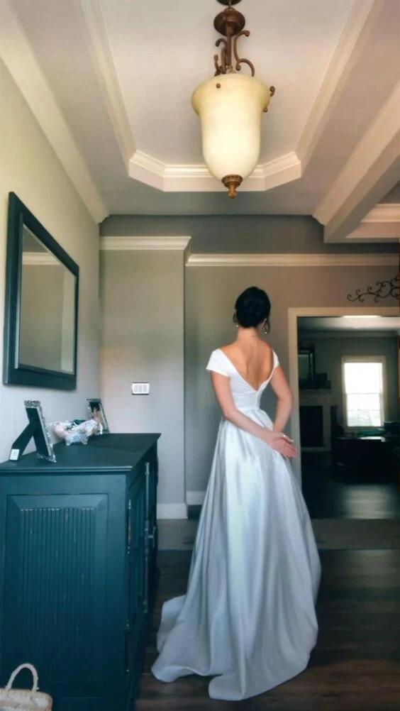 Vestido de novia de satén sencillo y único con corte en A, vestido de fiesta de graduación encantador