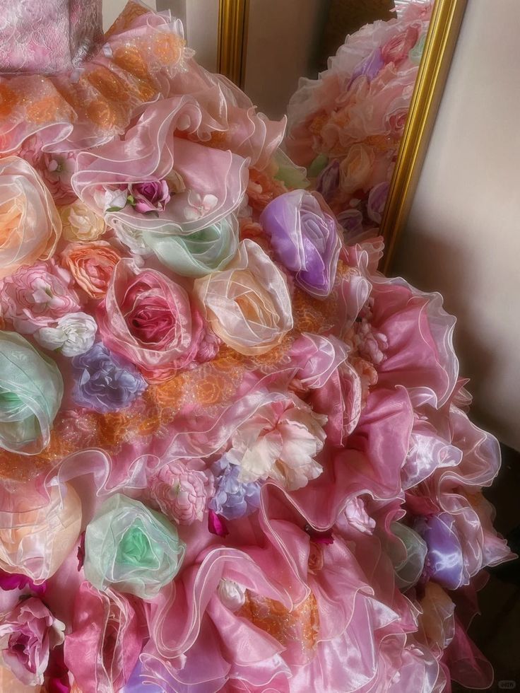 Princess Dreamy Colorful Flower Sweetheart Neck Ball Gown Organza Prom Dress Birthday Dress SH3632