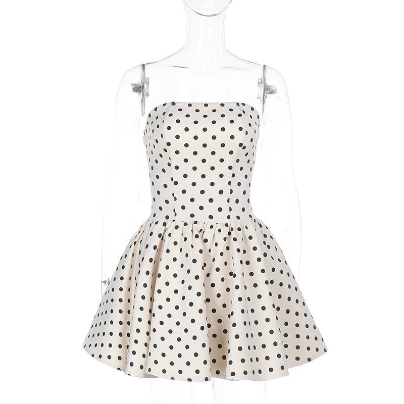 Vintage Dot Pattern Strapless A-Line Short Summer Dresses Party Dress Homecoming Dress TP4365