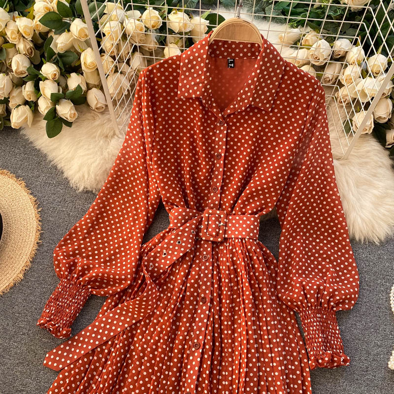 Fashionable A Line Polka Dot Long Sleeve Dress Fashion Dress 10924