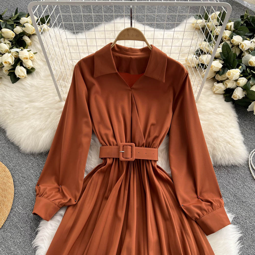 Simple V Neck Long Sleeve Dress A Line Fashion Dress 10946