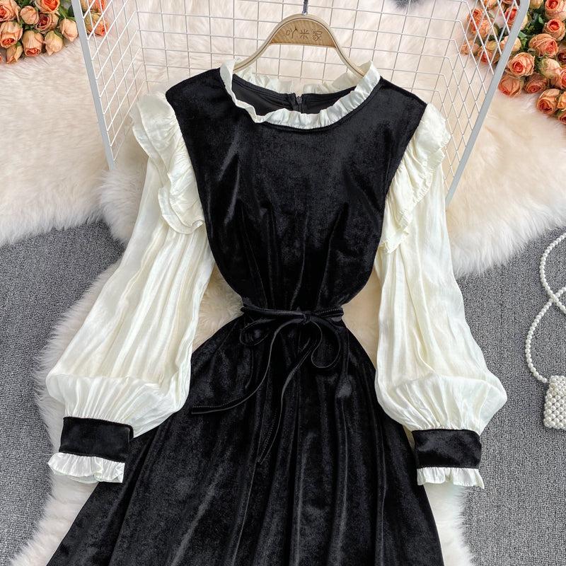 Black Velvet Long Sleeve Dress Fashion Dress 10954