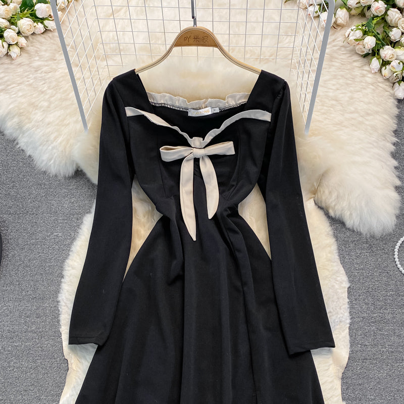 Black A Line Long Sleeve Dress A Line Fashion Dress 10953