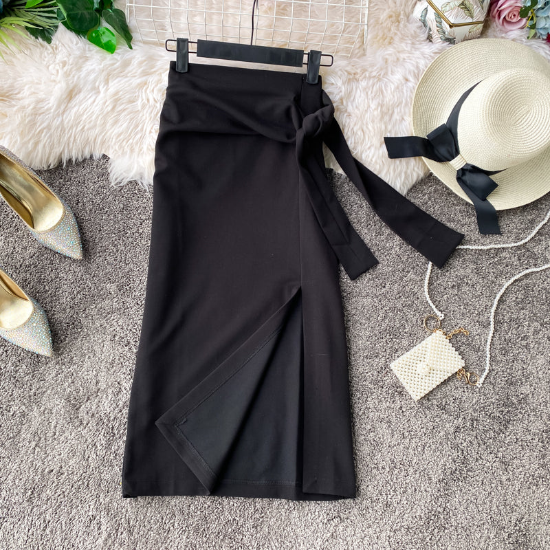Versatile side slit skirt women's medium length high waist slim one-step skirt 11301