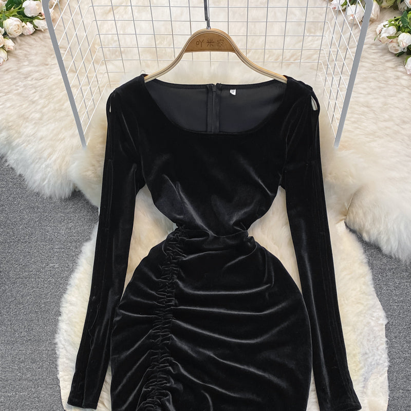 Black Velvet Long Sleeve Dress Sexy Dress 10948