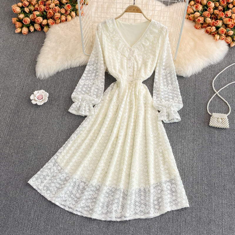 Champagne V Neck Lace Long Dress Fashion Dress 10957