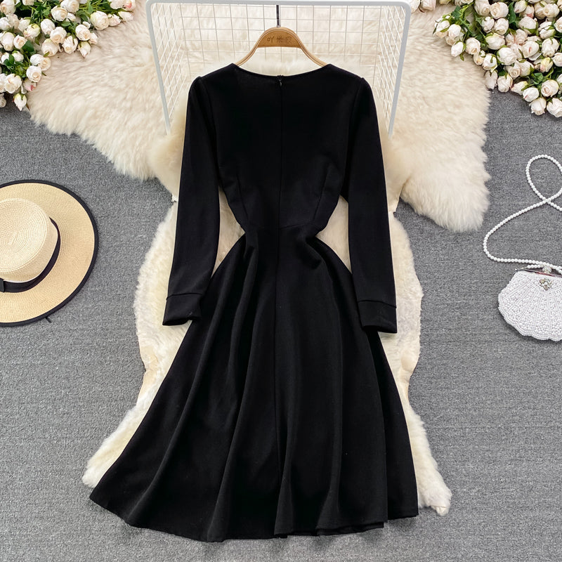 Black A Line Long Sleeve Dress Fashion Dress 10903