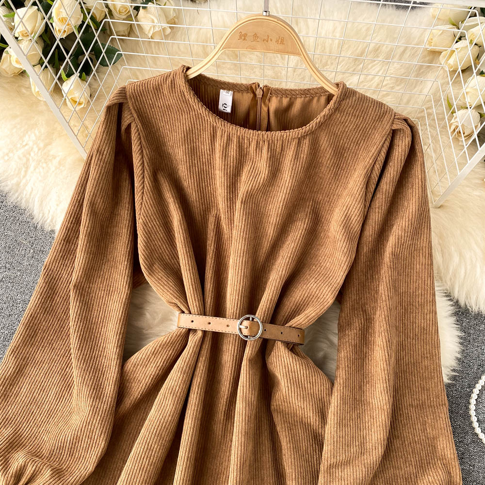 Simple Corduroy Long Sleeve Dress Fashion Dress 10887