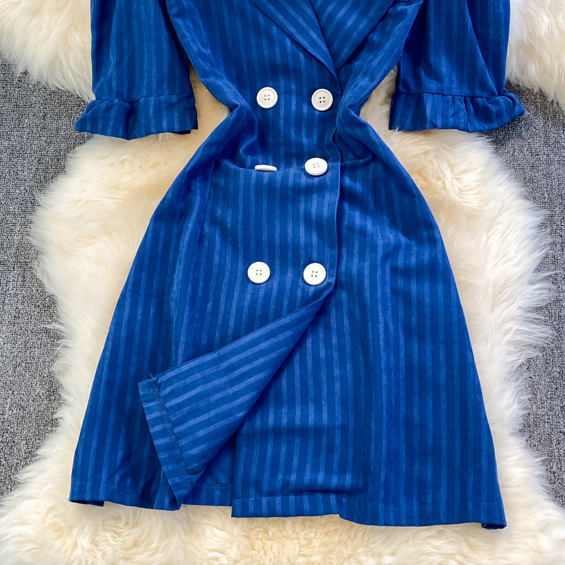 Blue Double-Breasted Striped Dress 10899