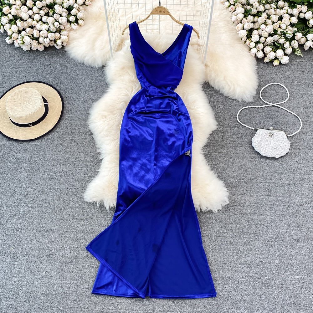 V-neck sexy dress high waist slim sleeveless Hip Wrap Dress long dress 11054