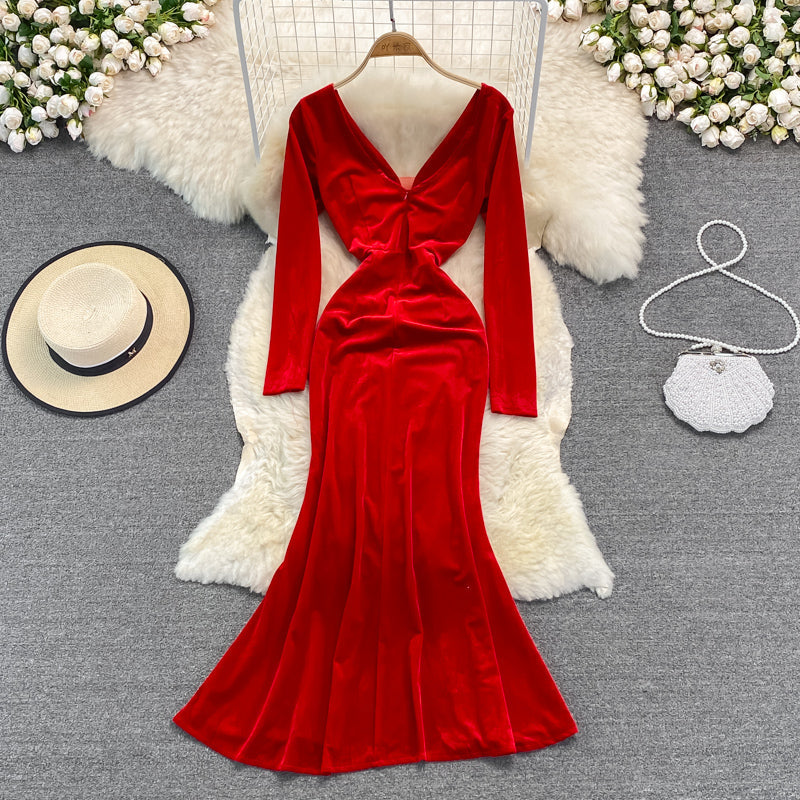 Sexy V Neck Velvet Beads Dress Fashion Dress 10927