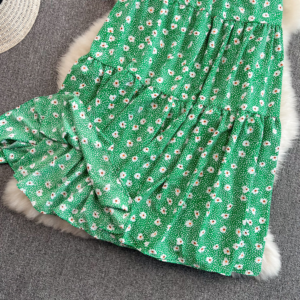 New style high waist thin, medium and Long Ruffle floral skirt 11285