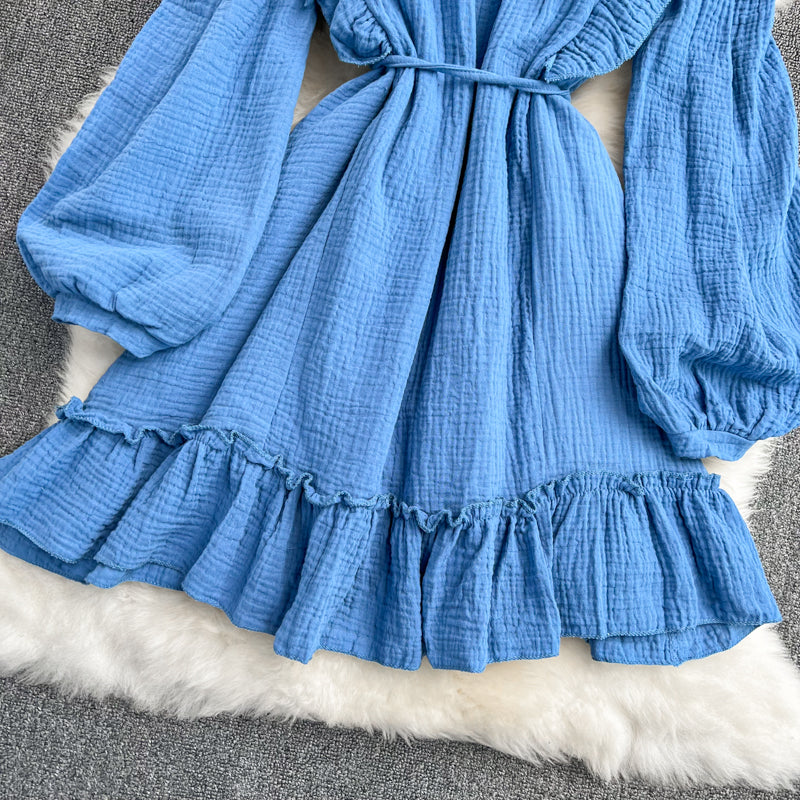 Blue V Neck Long Sleeve Dress Fashion Dress 10916