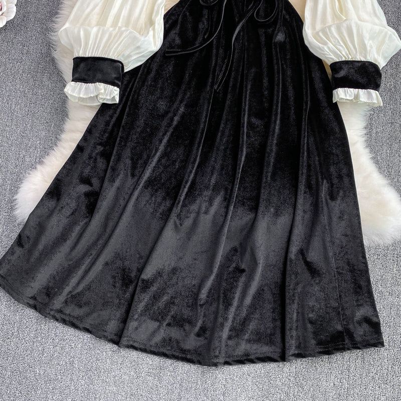 Black Velvet Long Sleeve Dress Fashion Dress 10954