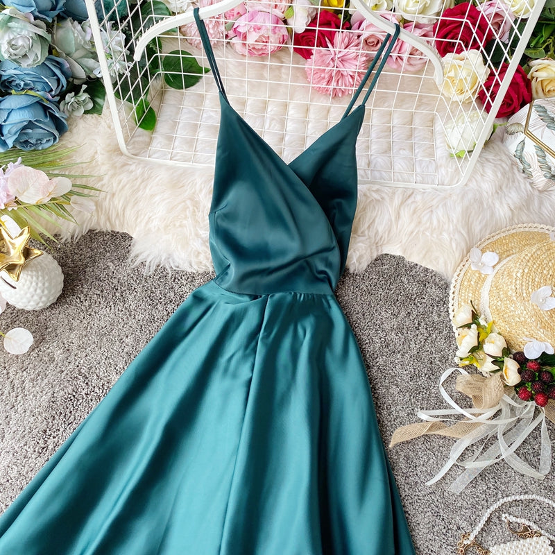 Elegant V Neck Satin A Line Dress Fashion Dress 10857