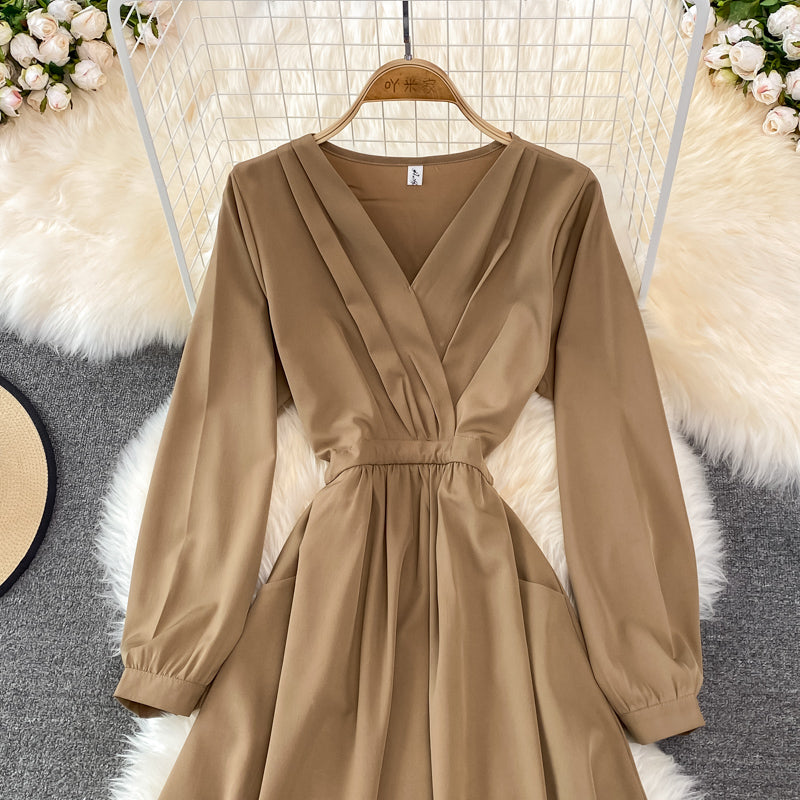 Simple V Neck Long Sleeve Dress Fashion Dress 10874
