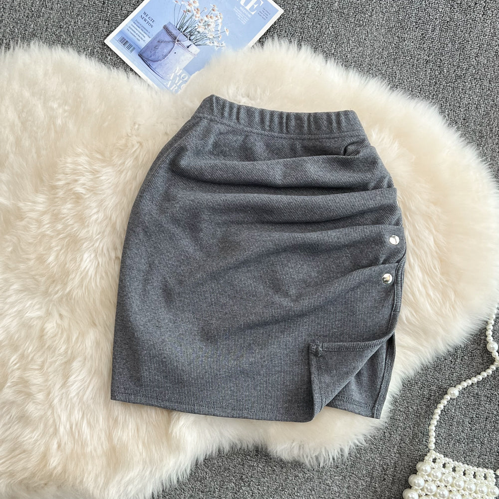 Versatile split hip short skirt women's sexy slim A-line skirt 11272