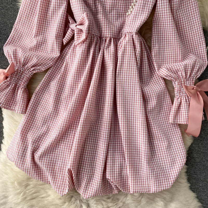 Cute Plaid Long Sleeve Dress Fashion Dress 10907