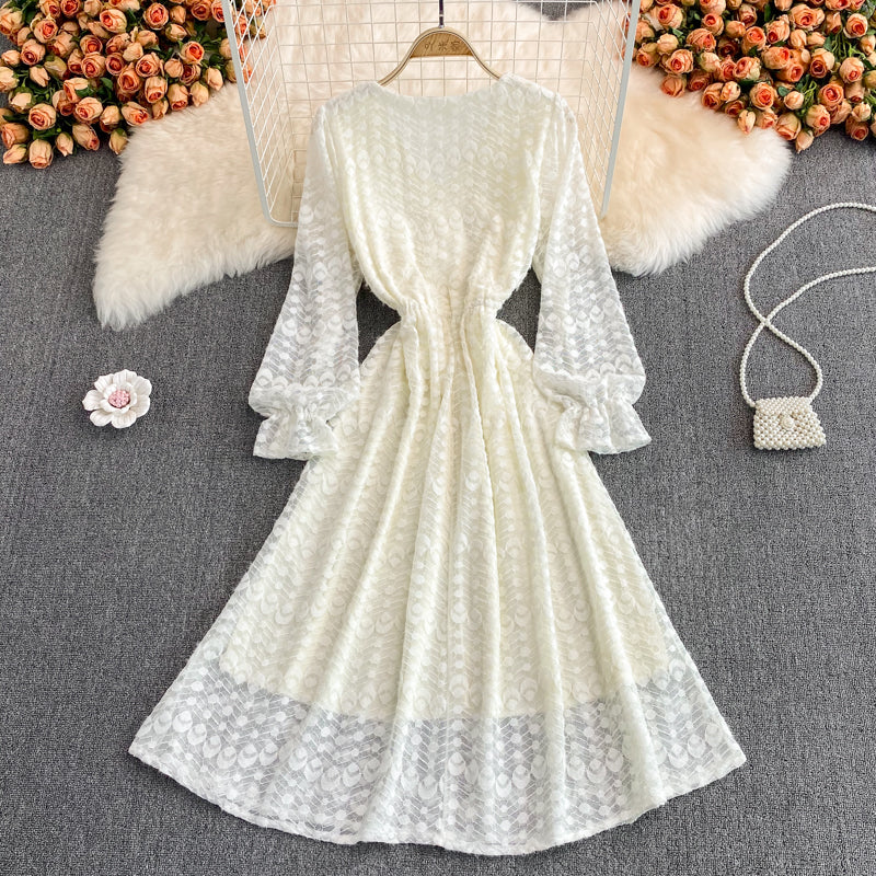 Champagne V Neck Lace Long Dress Fashion Dress 10957