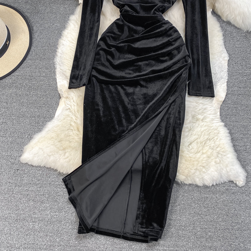 Black Velvet Long Sleeve Dress Fashion Dress 10929
