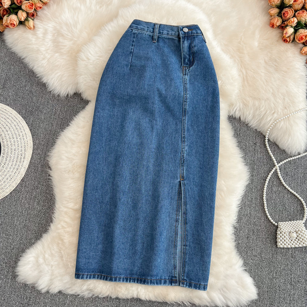 New style split mid length high waist A-shaped slim wrap hip skirt 11276