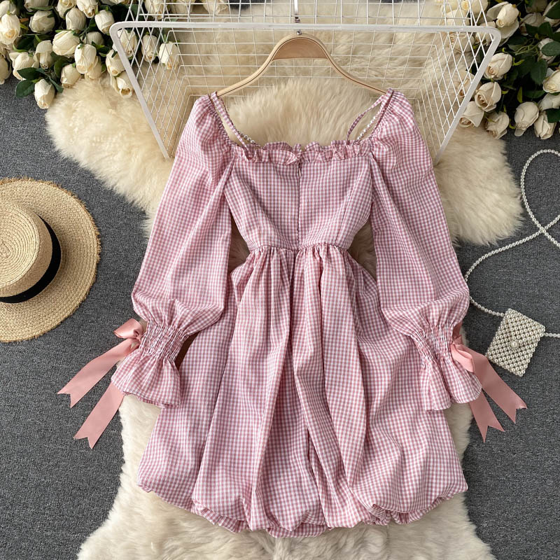 Cute Plaid Long Sleeve Dress Fashion Dress 10907