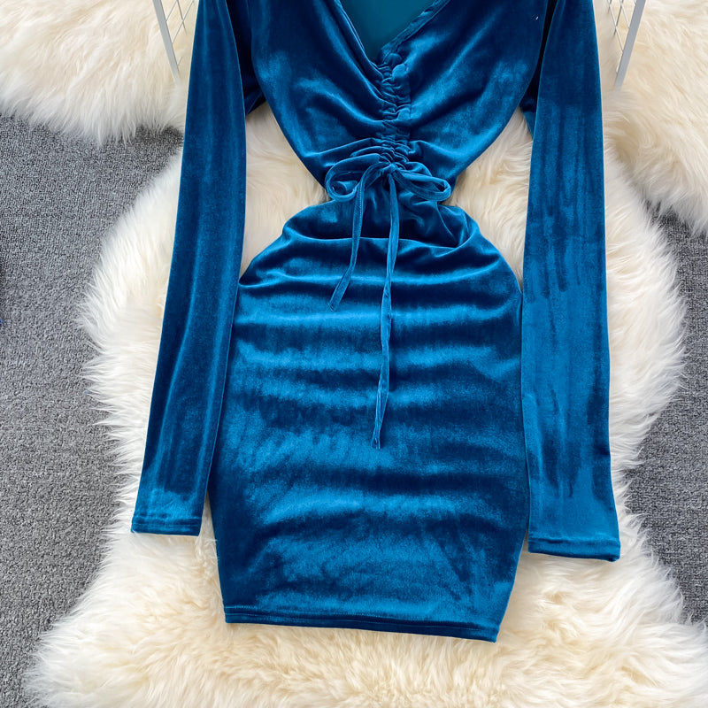 Sexy V Neck Velvet Long Sleeve Dress Fashion Dress 10864