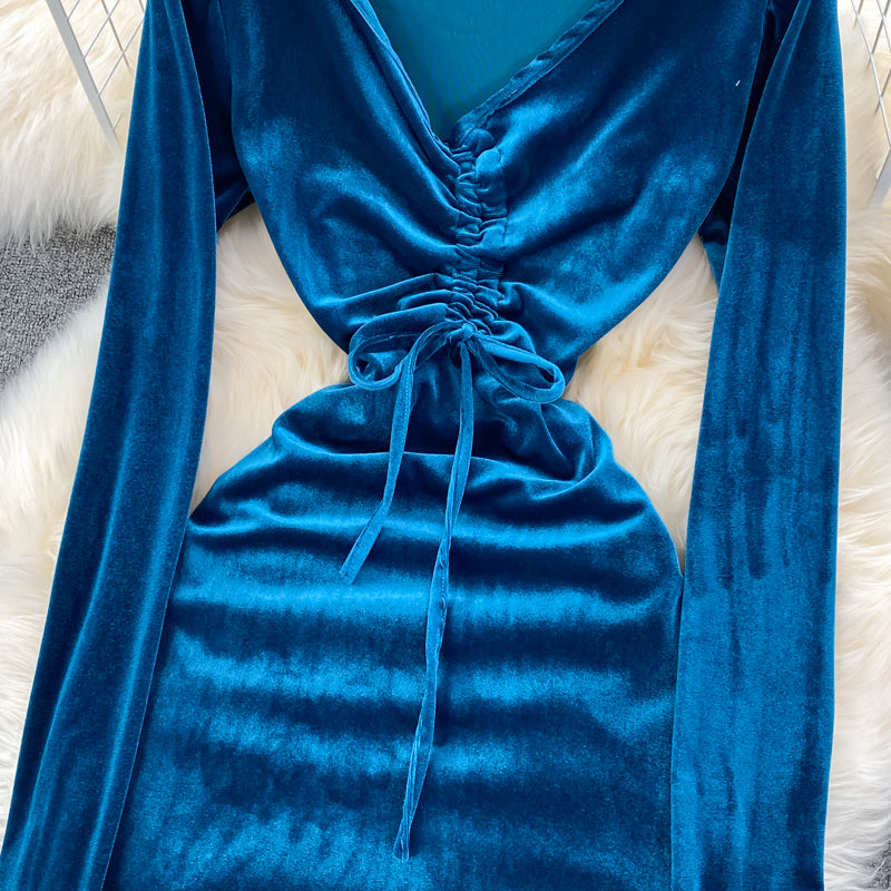 Sexy V Neck Velvet Long Sleeve Dress Fashion Dress 10864