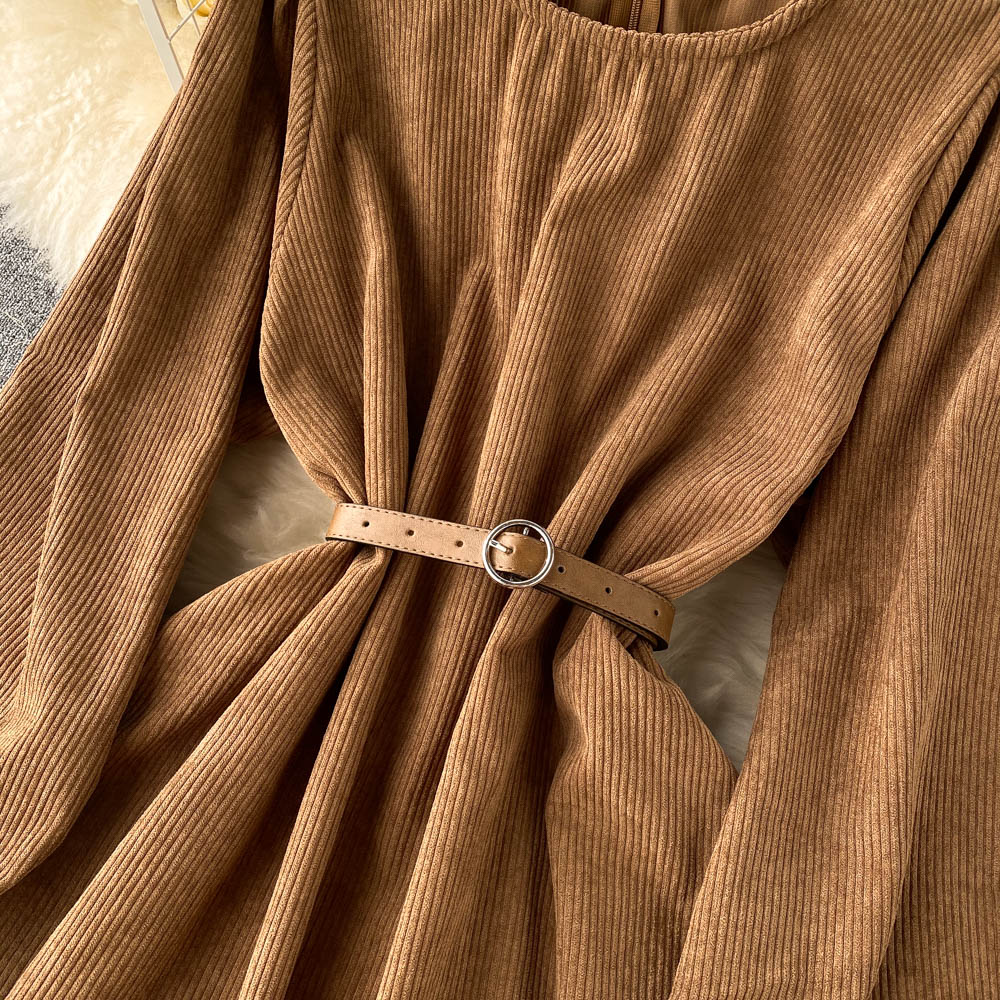 Simple Corduroy Long Sleeve Dress Fashion Dress 10887