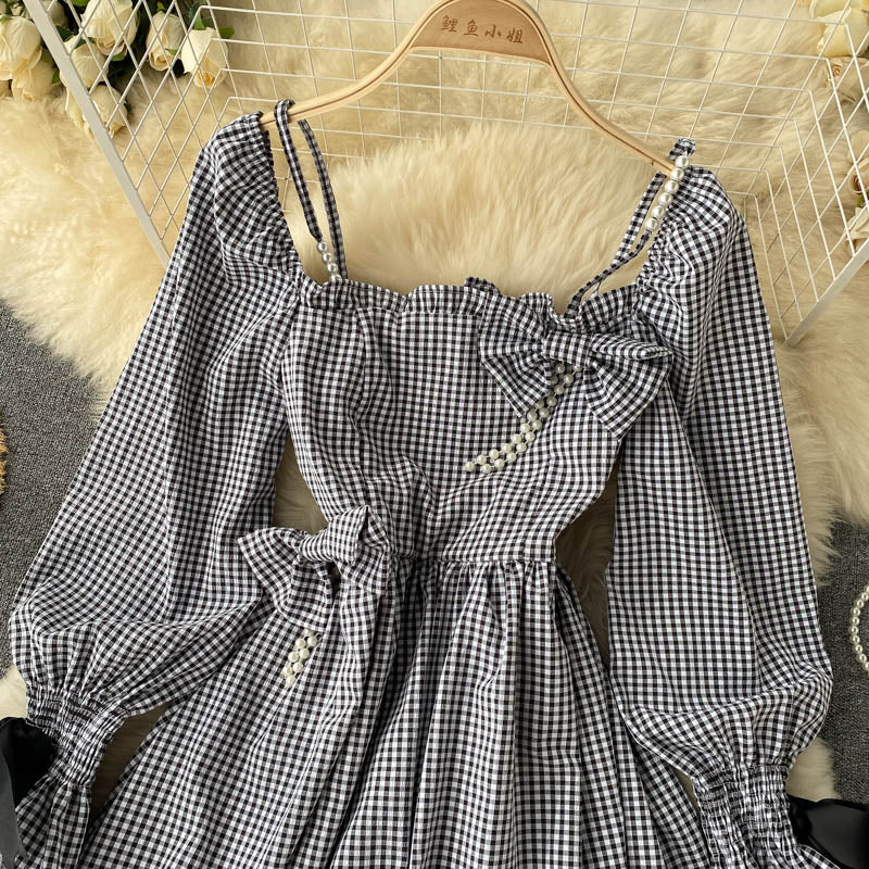 Cute Plaid Long Sleeve Dress Fashion Dress 10907