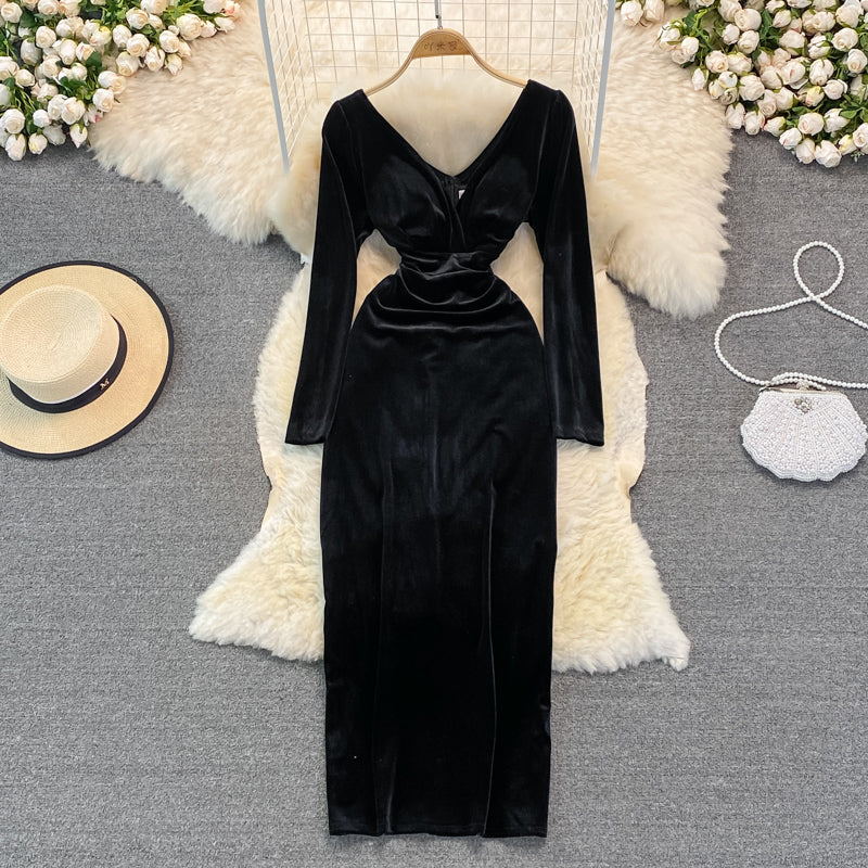 Sexy V Neck Long Sleeve Dress 10949