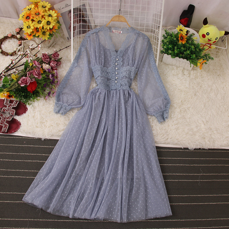 Cute Lace Long Sleeve Dress Fashion Dress 10958