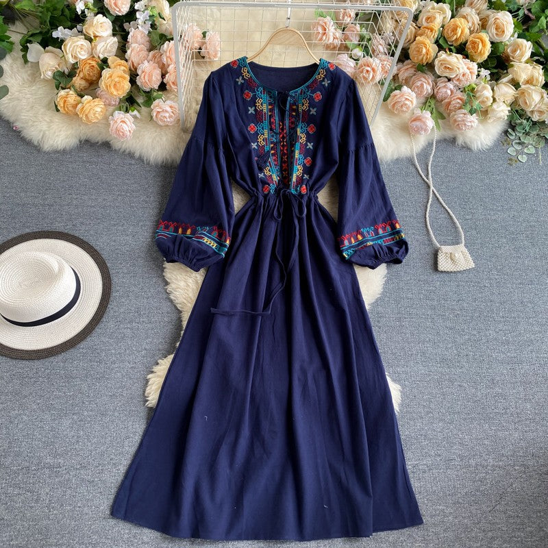 Simple Embroidered Long Sleeve Dress 10962