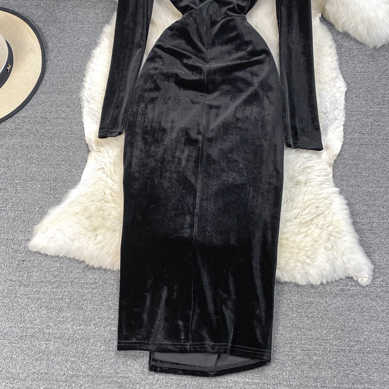 Black Velvet Long Sleeve Dress Fashion Dress 10929
